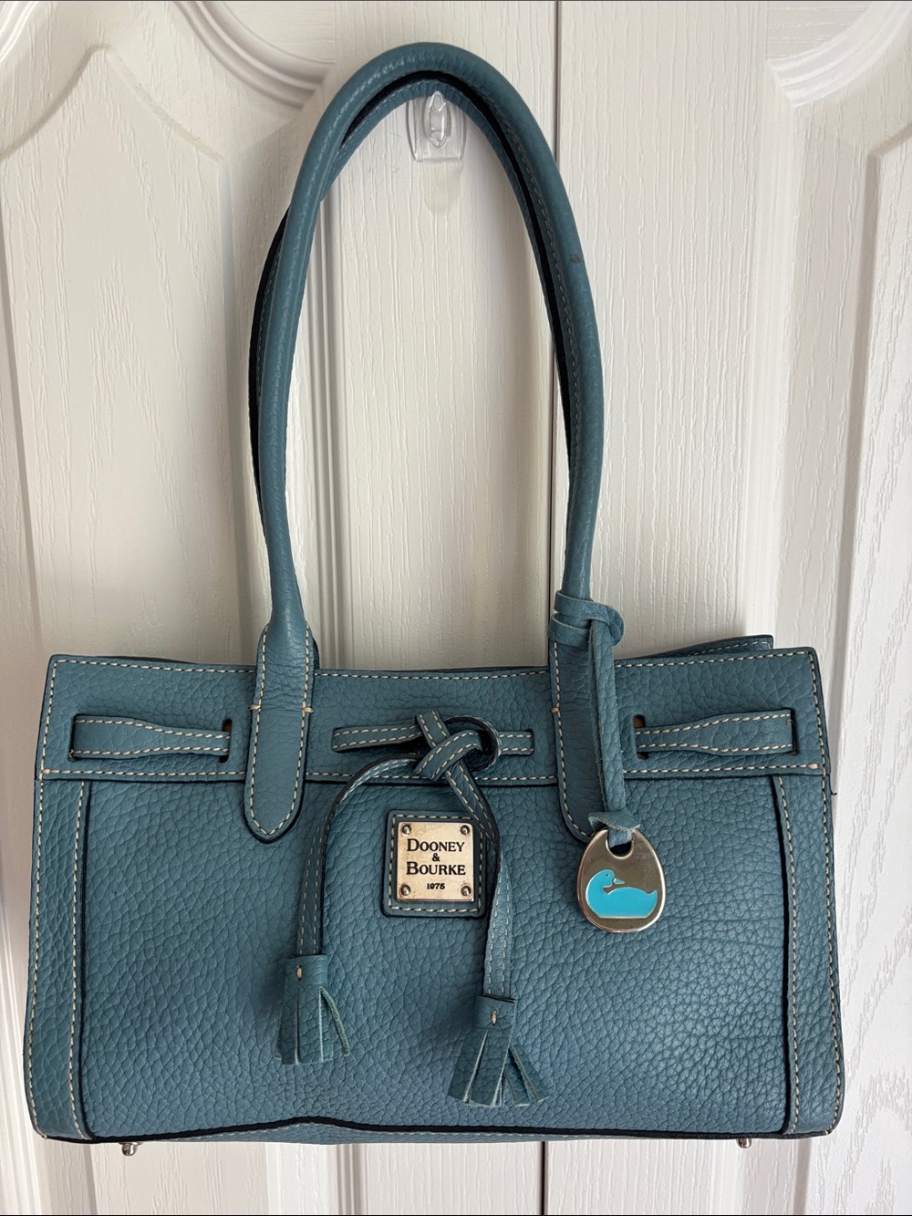 Dooney & Bourke Blue Pebbled Leather Mini Tassel Handbag Purse
